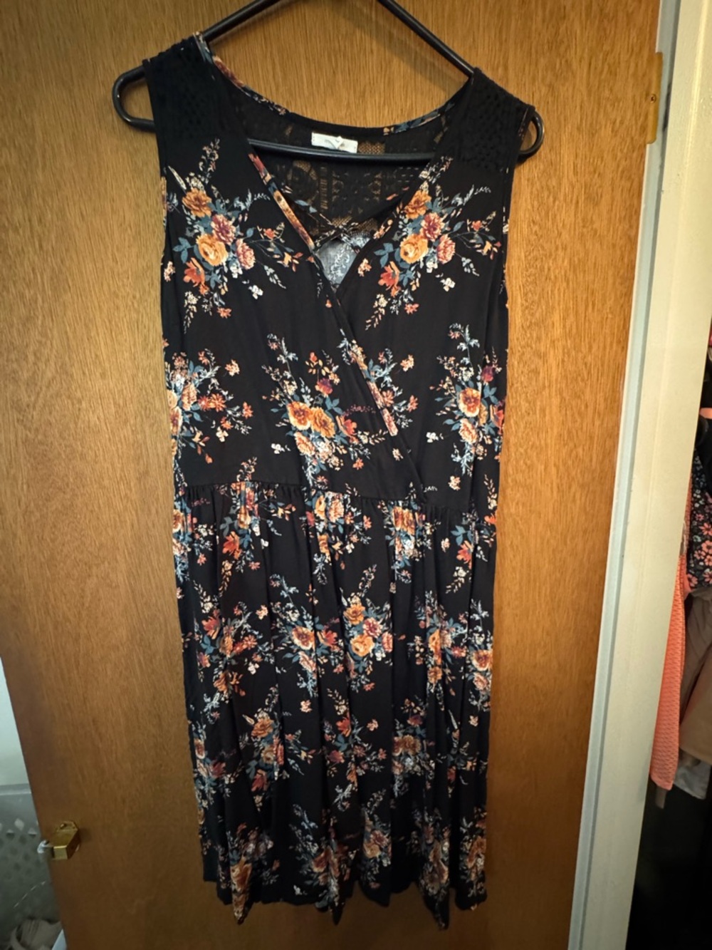Maurices Black Floral Wrap-Style Midi Dress